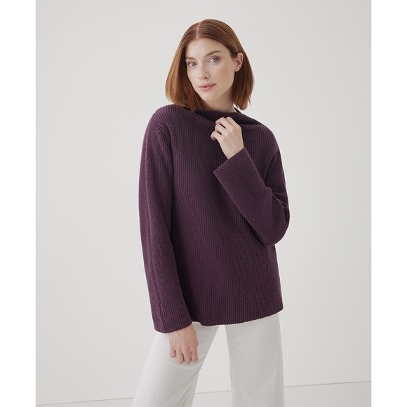 Pact Organic Cotton Size S Women's Fisherman Knit Tunic Sweater Mock Neck Purple - Picture 2 of 13
